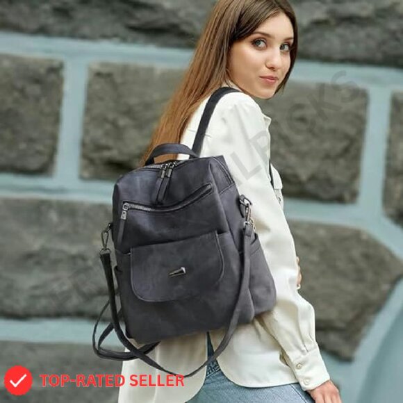 PU Leather Backpack Purse Multipurpose Design Handbag Travel Daypack - Picture 6 of 7